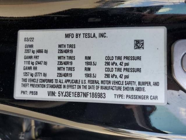 Photo 11 VIN: 5YJ3E1EB7NF186983 - TESLA MODEL 3 