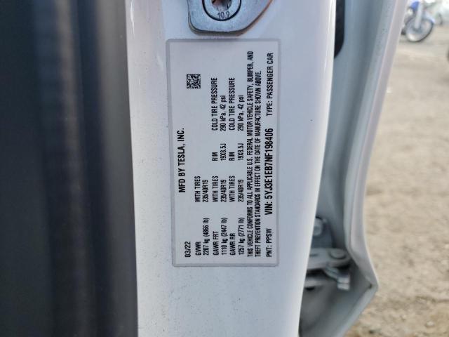 Photo 12 VIN: 5YJ3E1EB7NF198406 - TESLA MODEL 3 