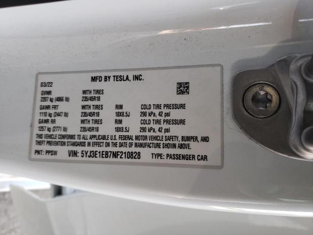 Photo 12 VIN: 5YJ3E1EB7NF210828 - TESLA MODEL 3 