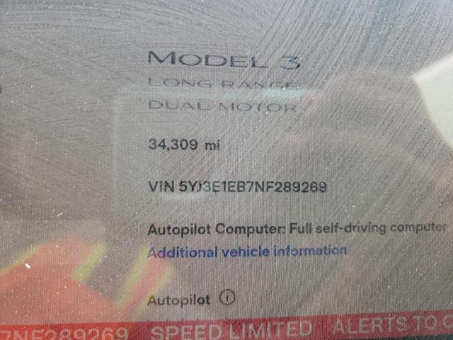 Photo 8 VIN: 5YJ3E1EB7NF289269 - TESLA MODEL 3 