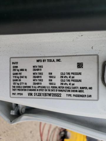 Photo 12 VIN: 5YJ3E1EB7NF289322 - TESLA MODEL 3 