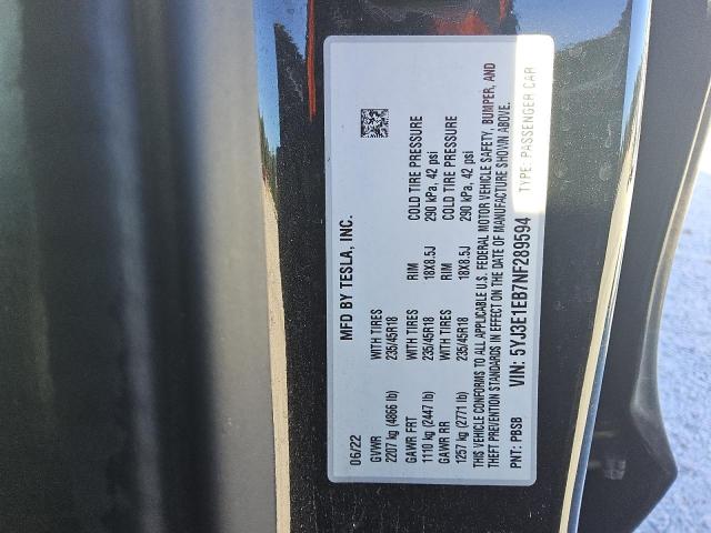 Photo 11 VIN: 5YJ3E1EB7NF289594 - TESLA MODEL 3 