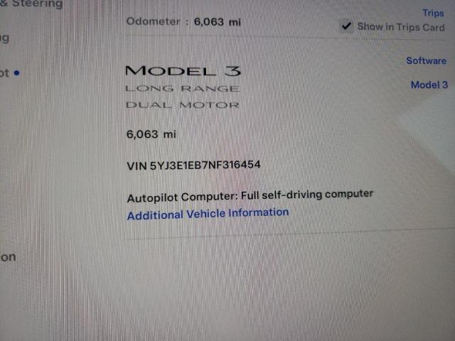 Photo 8 VIN: 5YJ3E1EB7NF316454 - TESLA MODEL 3 