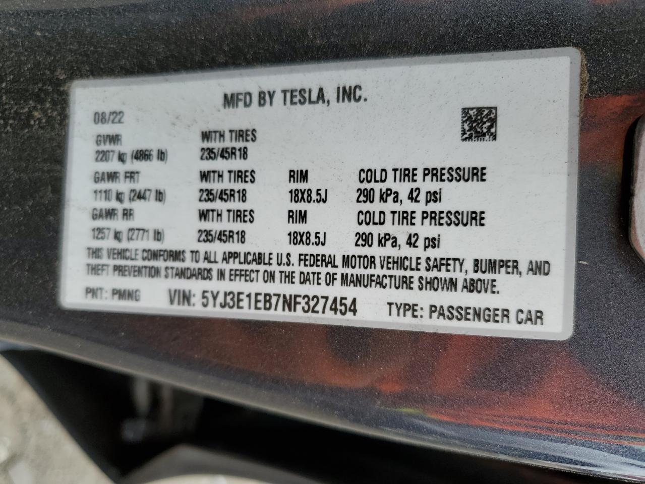 Photo 11 VIN: 5YJ3E1EB7NF327454 - TESLA MODEL 3 