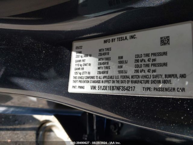 Photo 8 VIN: 5YJ3E1EB7NF354217 - TESLA MODEL 3 