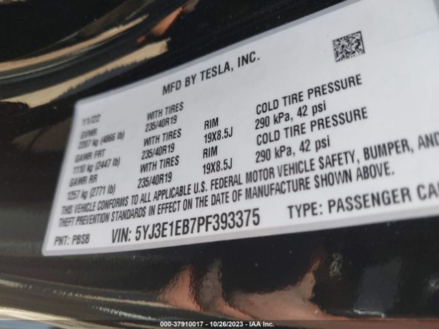 Photo 8 VIN: 5YJ3E1EB7PF393375 - TESLA MODEL 3 