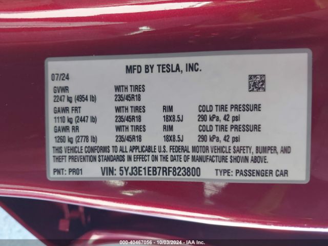 Photo 8 VIN: 5YJ3E1EB7RF823800 - TESLA MODEL 3 