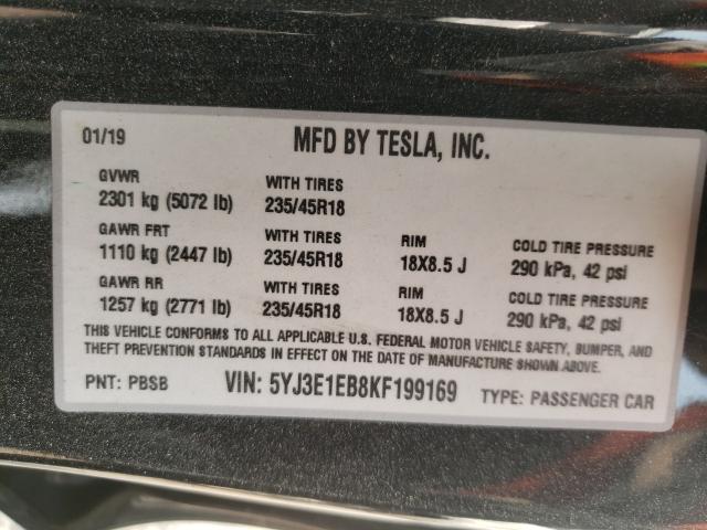 Photo 9 VIN: 5YJ3E1EB8KF199169 - TESLA MODEL 3 