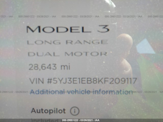 Photo 6 VIN: 5YJ3E1EB8KF209117 - TESLA MODEL 3 