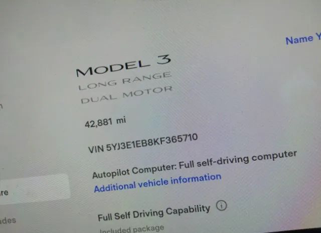 Photo 6 VIN: 5YJ3E1EB8KF365710 - TESLA MODEL 3 