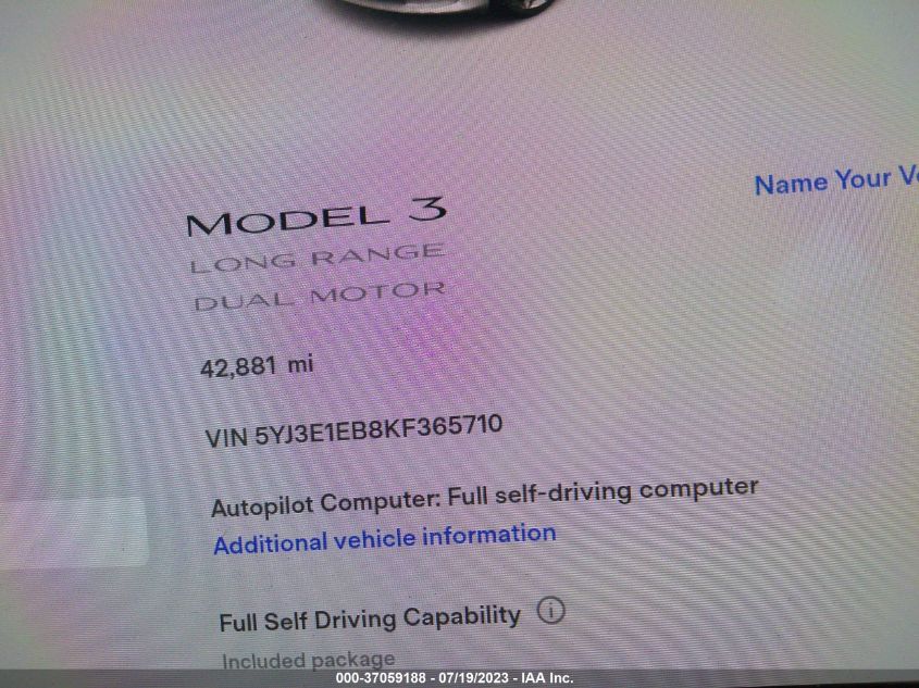 Photo 13 VIN: 5YJ3E1EB8KF365710 - TESLA MODEL 3 