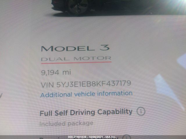 Photo 6 VIN: 5YJ3E1EB8KF437179 - TESLA MODEL 3 