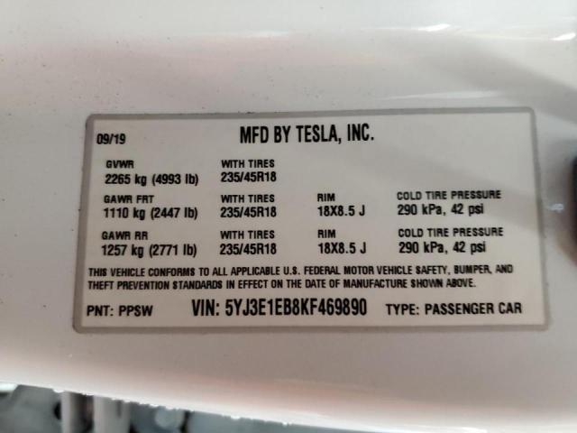 Photo 9 VIN: 5YJ3E1EB8KF469890 - TESLA MODEL 3 