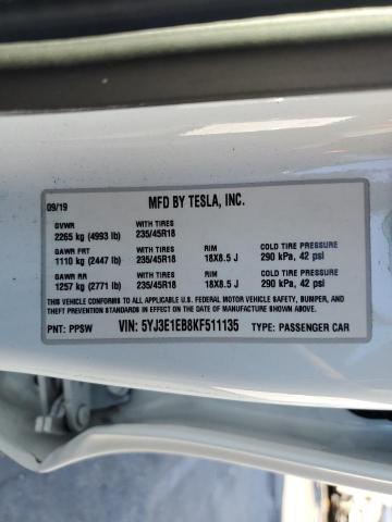 Photo 11 VIN: 5YJ3E1EB8KF511135 - TESLA MODEL 3 