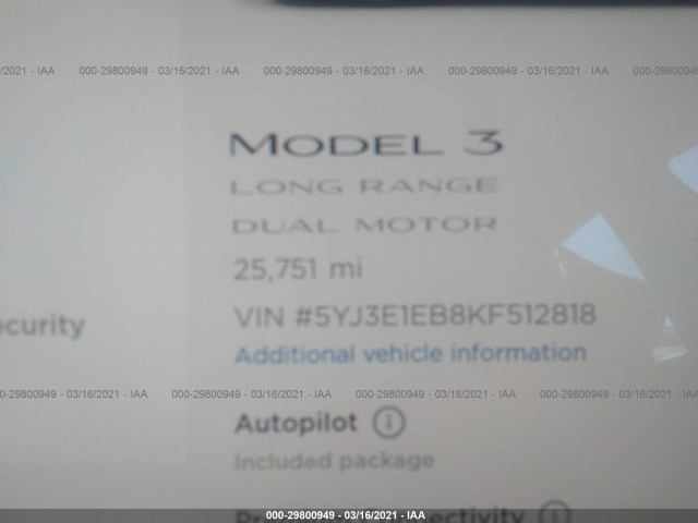 Photo 6 VIN: 5YJ3E1EB8KF512818 - TESLA MODEL 3 