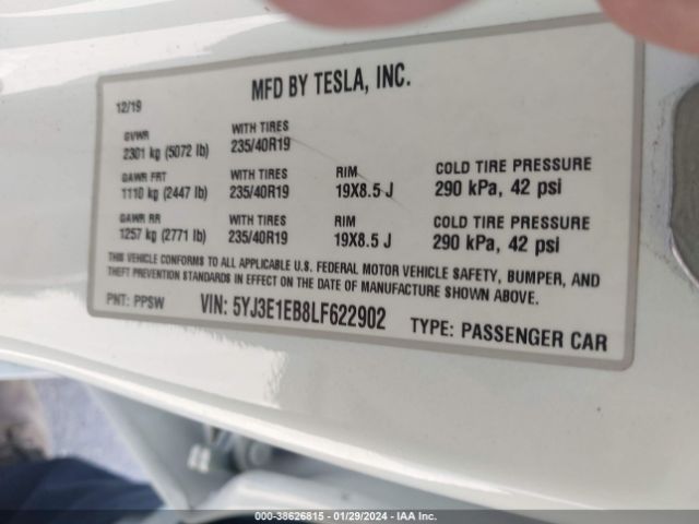 Photo 8 VIN: 5YJ3E1EB8LF622902 - TESLA MODEL 3 