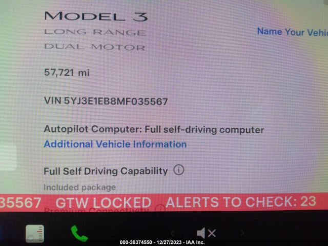 Photo 8 VIN: 5YJ3E1EB8MF035567 - TESLA MODEL 3 