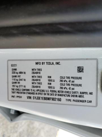 Photo 12 VIN: 5YJ3E1EB8MF902160 - TESLA MODEL 3 