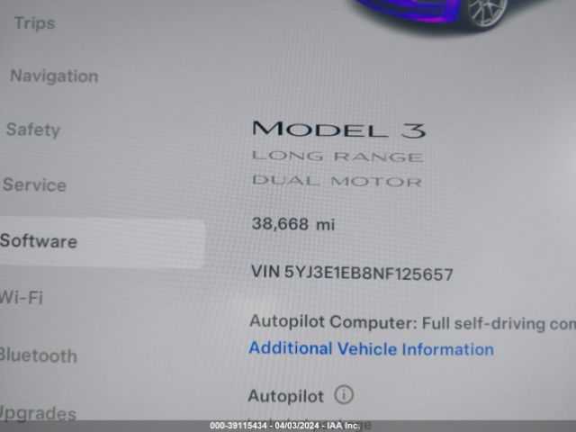 Photo 6 VIN: 5YJ3E1EB8NF125657 - TESLA MODEL 3 