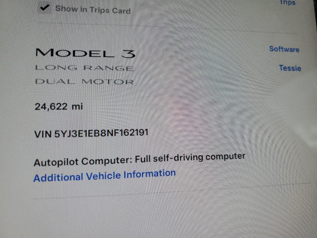 Photo 8 VIN: 5YJ3E1EB8NF162191 - TESLA MODEL 3 