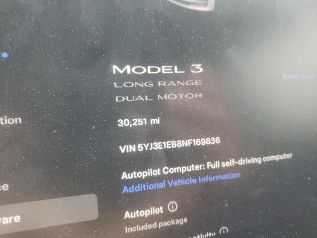 Photo 8 VIN: 5YJ3E1EB8NF169836 - TESLA MODEL 3 