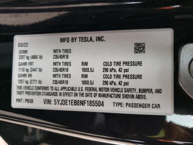 Photo 11 VIN: 5YJ3E1EB8NF185504 - TESLA MODEL 3 