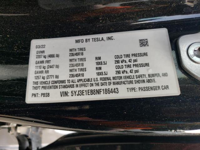 Photo 11 VIN: 5YJ3E1EB8NF186443 - TESLA MODEL 3 