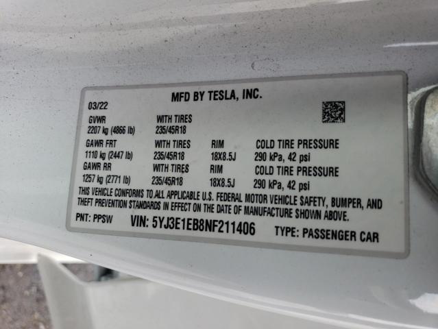 Photo 12 VIN: 5YJ3E1EB8NF211406 - TESLA MODEL 3 