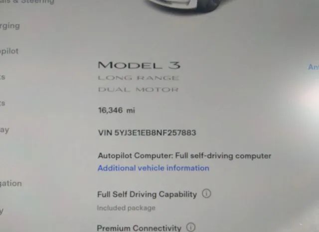 Photo 8 VIN: 5YJ3E1EB8NF257883 - TESLA MODEL 3 