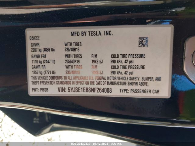 Photo 8 VIN: 5YJ3E1EB8NF264008 - TESLA MODEL 3 