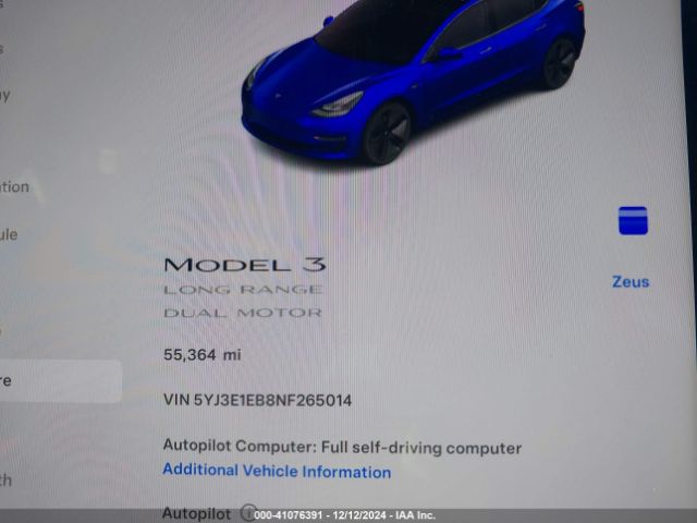 Photo 6 VIN: 5YJ3E1EB8NF265014 - TESLA MODEL 3 