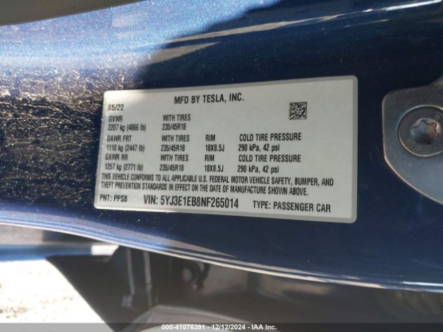 Photo 8 VIN: 5YJ3E1EB8NF265014 - TESLA MODEL 3 