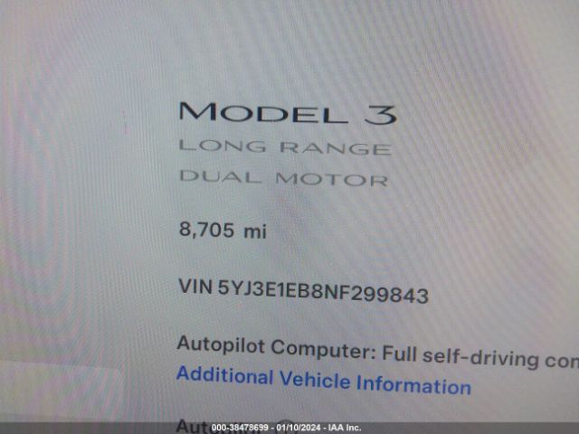 Photo 6 VIN: 5YJ3E1EB8NF299843 - TESLA MODEL 3 