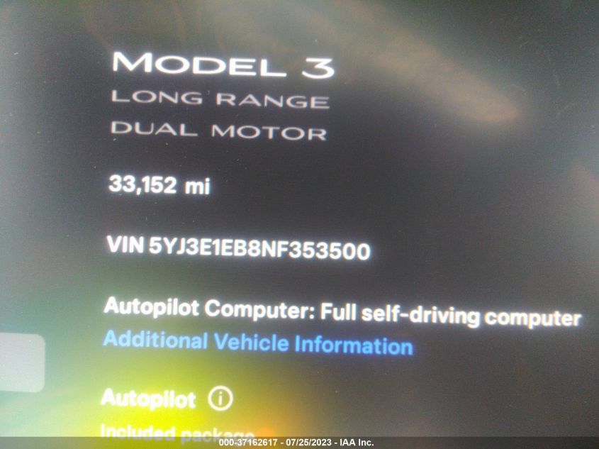 Photo 6 VIN: 5YJ3E1EB8NF353500 - TESLA MODEL 3 