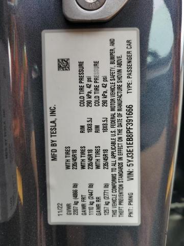 Photo 11 VIN: 5YJ3E1EB8PF391666 - TESLA MODEL 3 