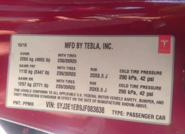 Photo 8 VIN: 5YJ3E1EB9JF083638 - TESLA MODEL 3 