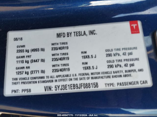 Photo 8 VIN: 5YJ3E1EB9JF088158 - TESLA MODEL 3 