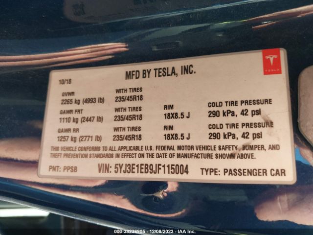 Photo 8 VIN: 5YJ3E1EB9JF115004 - TESLA MODEL 3 