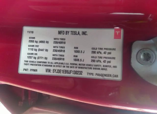 Photo 8 VIN: 5YJ3E1EB9JF130232 - TESLA MODEL 3 