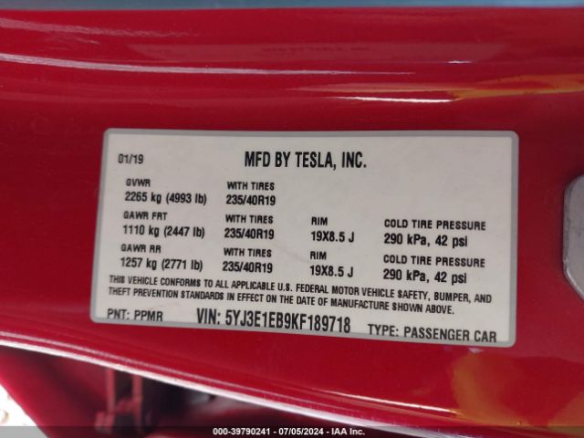 Photo 8 VIN: 5YJ3E1EB9KF189718 - TESLA MODEL 3 