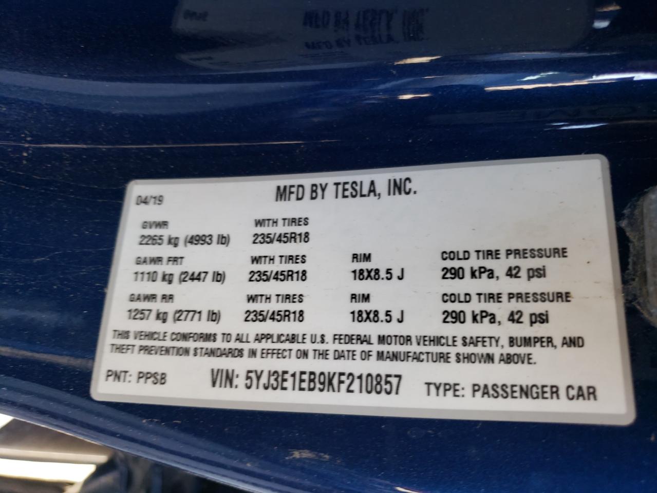 Photo 12 VIN: 5YJ3E1EB9KF210857 - TESLA MODEL 3 