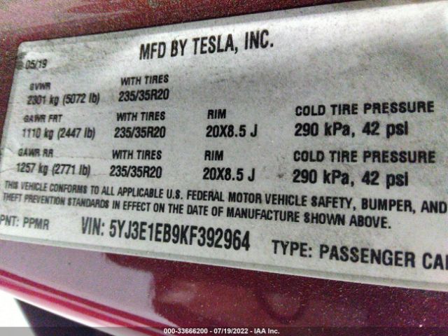 Photo 8 VIN: 5YJ3E1EB9KF392964 - TESLA MODEL 3 