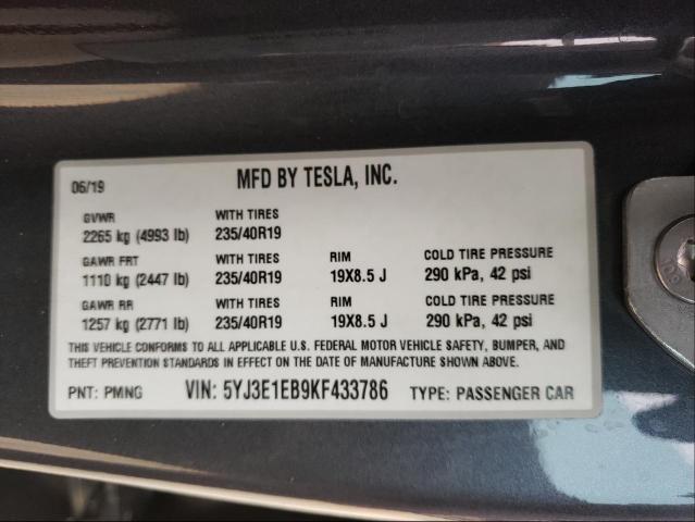 Photo 9 VIN: 5YJ3E1EB9KF433786 - TESLA MODEL 3 