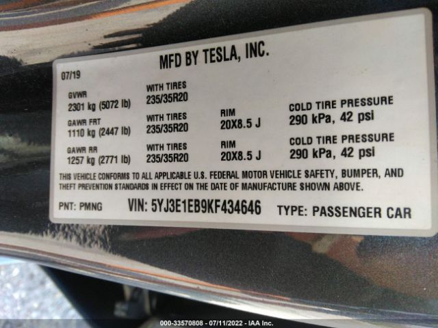 Photo 8 VIN: 5YJ3E1EB9KF434646 - TESLA MODEL 3 