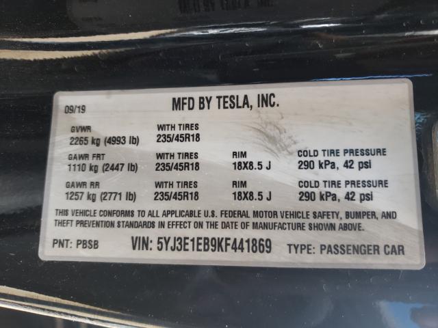 Photo 9 VIN: 5YJ3E1EB9KF441869 - TESLA MODEL 3 