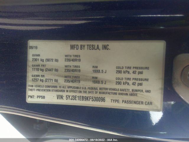 Photo 8 VIN: 5YJ3E1EB9KF530096 - TESLA MODEL 3 