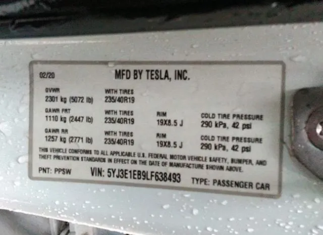 Photo 8 VIN: 5YJ3E1EB9LF638493 - TESLA MODEL 3 