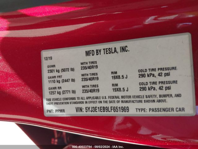 Photo 8 VIN: 5YJ3E1EB9LF651969 - TESLA MODEL 3 