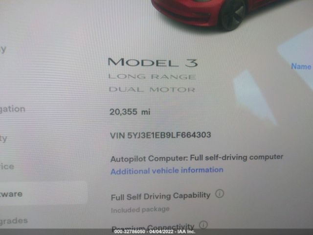 Photo 6 VIN: 5YJ3E1EB9LF664303 - TESLA MODEL 3 