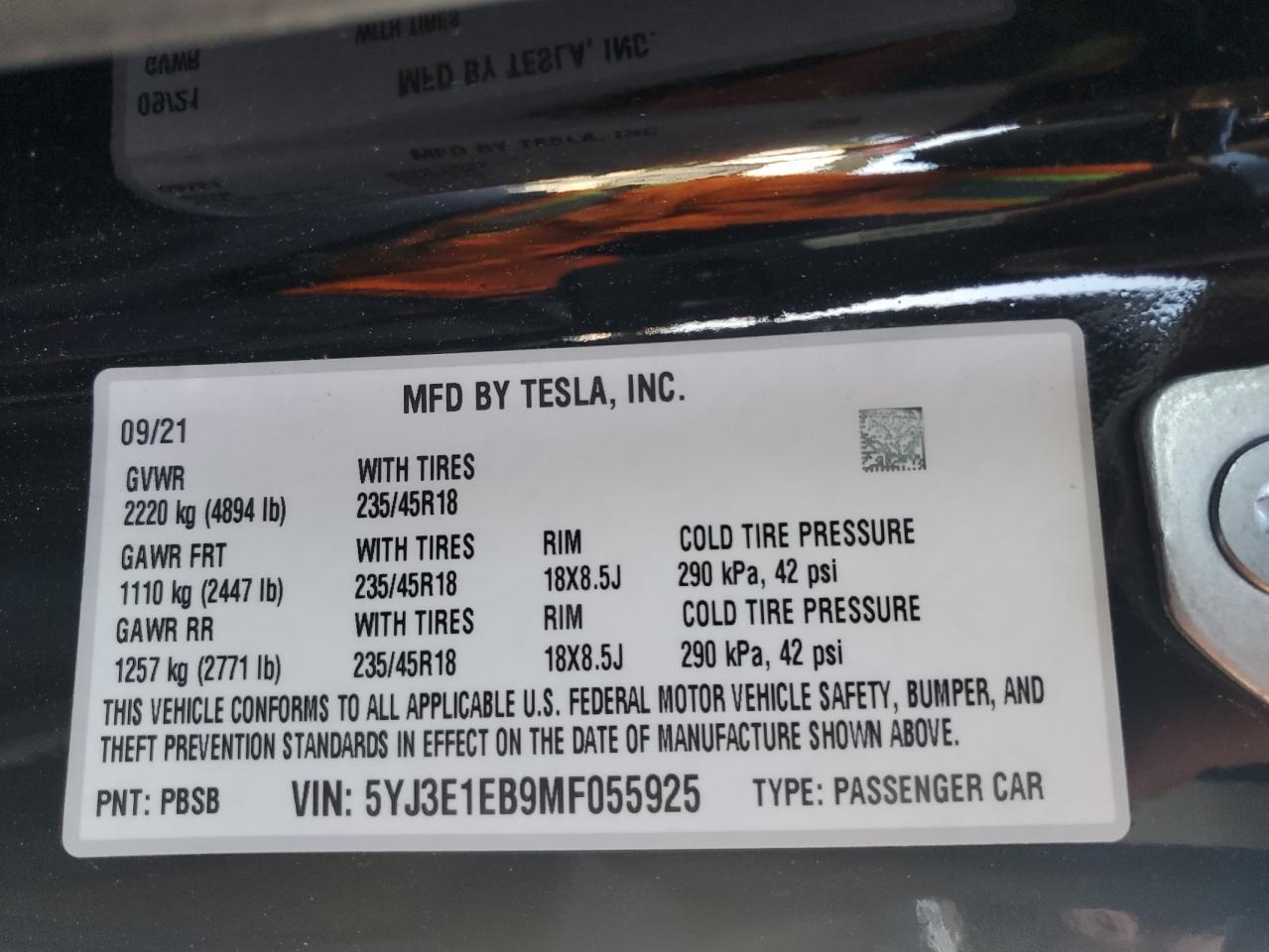 Photo 12 VIN: 5YJ3E1EB9MF055925 - TESLA MODEL 3 